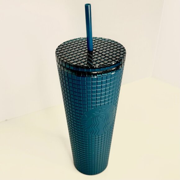 Starbucks Navy‎ Blue Soft Touch Grid Tumbler  24oz Venti Cold Cup Coffee - Picture 2 of 2